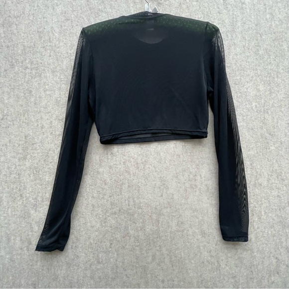 Junior SHEER Shrug Bare Midriff Cropped Crop Top Long Sleeves L - Picture 2 of 4